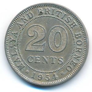 Малайя и Британское Борнео, 20 центов (1954 г.)
