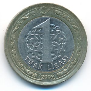 Turkey, 1 lira, 2009