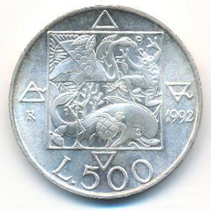 Италия, 500 лир (1992 г.)