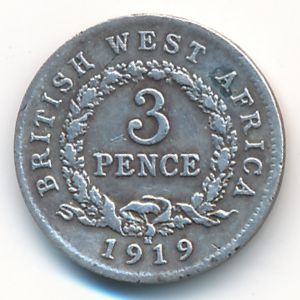 British West Africa, 3 pence, 1919
