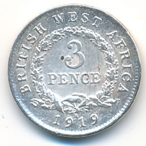 British West Africa, 3 pence, 1919