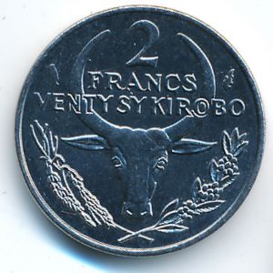 Madagascar, 2 francs, 1982