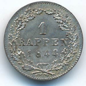 Zurich, 1 раппен, 1844