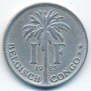 Belgian Congo, 1 franc, 1925
