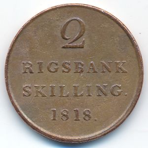 Дания, 2 ригсбанкскиллинга (1818 г.)