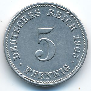 Germany, 5 pfennig, 1905