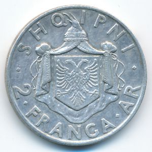 Албания, 2 франга ари (1935 г.)