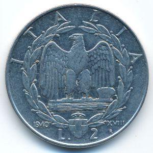 Италия, 2 лиры (1940 г.)