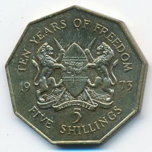 Kenya, 5 shillings, 1973