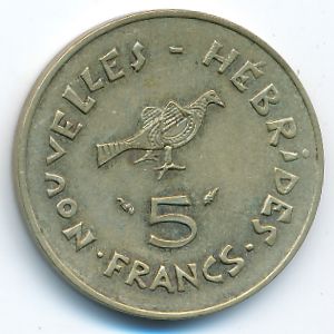 New Hebrides, 5 francs, 1975