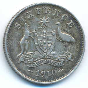 Australia, 6 pence, 1910