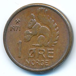 Норвегия, 1 эре (1971 г.)