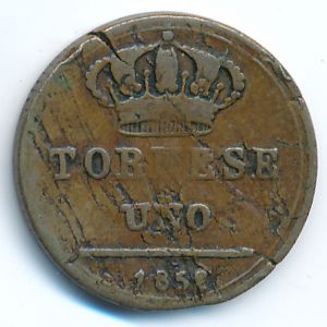 Неаполь и Сицилия, 1 торнеси (1852 г.)
