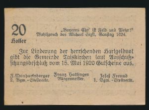 Нотгельды Австрии, 20 геллеров (1920 г.)