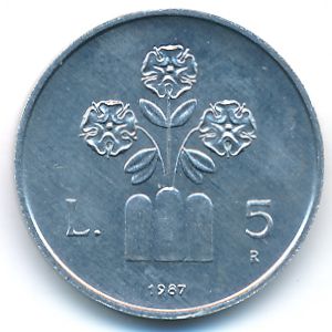 San Marino, 5 lire, 1987