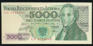 Poland, 5000 злотых, 1988