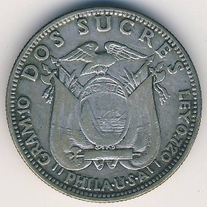 Ecuador, 2 sucres, 1928–1930