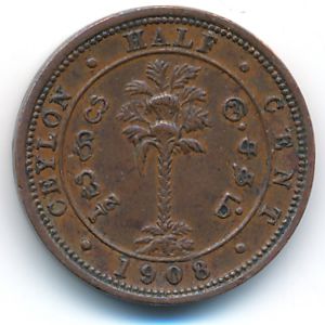 Цейлон, 1/2 цента (1908 г.)