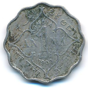 Британская Индия, 1 анна (1909 г.)