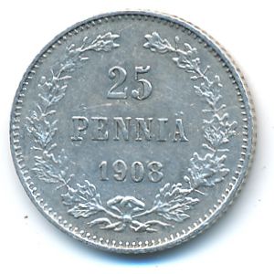 Finland, 25 pennia, 1908