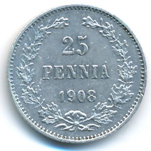 Finland, 25 pennia, 1908