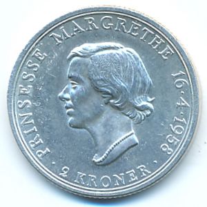 Denmark, 2 kroner, 1958