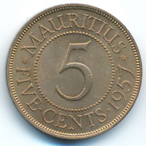 Mauritius, 5 cents, 1957
