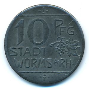 Вормс., 10 пфеннигов (1918 г.)