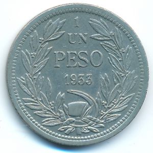 Chile, 1 peso, 1933