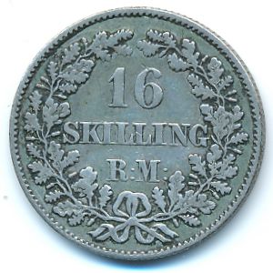 Дания, 16 скиллингов ригсмонт (1856 г.)