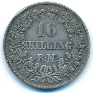 Дания, 16 скиллингов ригсмонт (1858 г.)