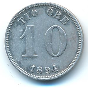 Sweden, 10 ore, 1894