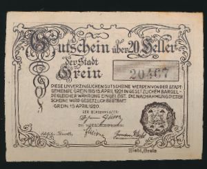 Austria Notgelds, 20 геллеров, 1920