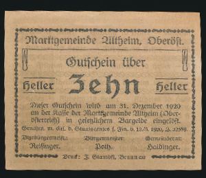 Нотгельды Австрии, 10 геллеров (1920 г.)