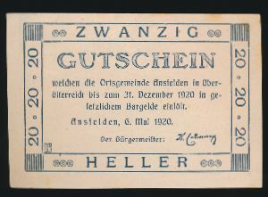 Нотгельды Австрии, 20 геллеров (1920 г.)
