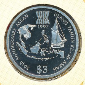 Brunei, 3 dollars, 1997