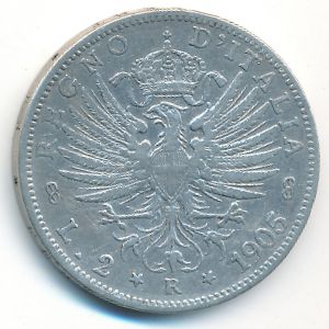 Италия, 2 лиры (1905 г.)