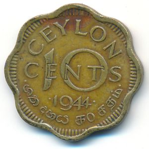 Ceylon, 10 cents, 1944