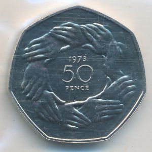 Великобритания, 50 пенсов (1973 г.)