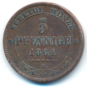 Саксония, 5 пфеннигов (1864 г.)