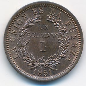 Боливия, 1 боливиано (1951 г.)