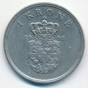 Denmark, 1 krone, 1966