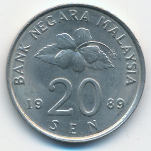 Malaysia, 20 sen, 1989