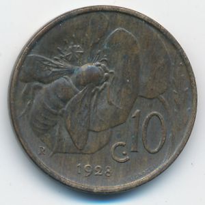 Италия, 10 чентезимо (1928 г.)