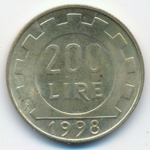 Италия, 200 лир (1998 г.)