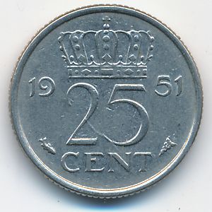 Нидерланды, 25 центов (1951 г.)
