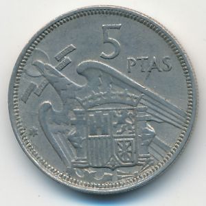 Spain, 5 pesetas, 1957