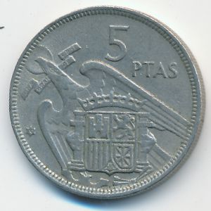 Spain, 5 pesetas, 1957