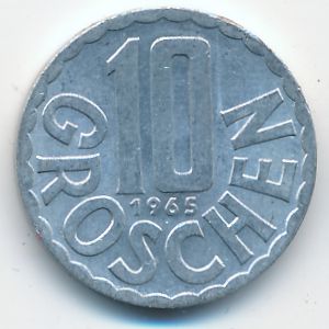 Austria, 10 groschen, 1965