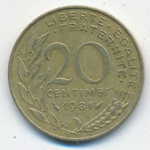 France, 20 centimes, 1981